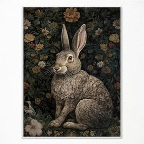 Neejaold Vintage William Morris Inspired White Rabbit Art Print Poster, Retro Animal Bunny Decor Canvas Wall Art, Rabbit Lover Gift, Large Rabbit Wall Art for Bedroom Living Room 12x16in Unframed