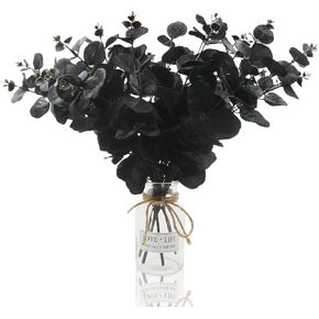 Hananona 6 Pcs Artificial Black Eucalyptus Stems, 14" Eucalyptus Leaves Branches Bouquet for Flower Arrangement DIY, Black Silk Flowers for Home Halloween Farmhouse Decor (Black, 6)