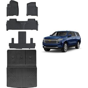 Floor Mats & Large Cargo Liners for 2021-2023 2024 Chevy Suburban/GMC Yukon XL (7 Seats-2 Row Bucket Seat) / Cadillac Escalade esv (Non Short) Car Floor Liners with Trunk Mat for Chevrolet