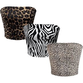MakeMeChic Women's 3 Pcs Y2k Leopard Print Tube Tops Strapless Cheetah Print Crop Top in Kuwait