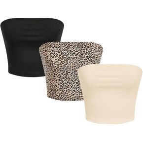 MakeMeChic Women's 3 Pcs Y2k Leopard Print Tube Tops Strapless Cheetah Print Crop Top