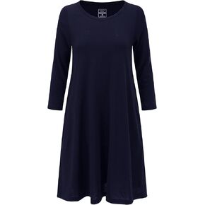 Womens Merino Wool Swing Dress Sleeve Flare with Pockets