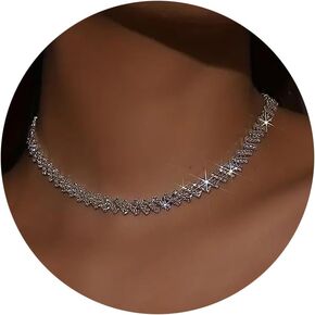 Fesciory Silver Rhinestone Tennis Necklaces for Women, Dainty Adjustable Layered Twist Rope Cubic Zircon Diamond Butterfly Necklace, Iced Out Heart Jewelry Gifts (Silver Rhinestone)