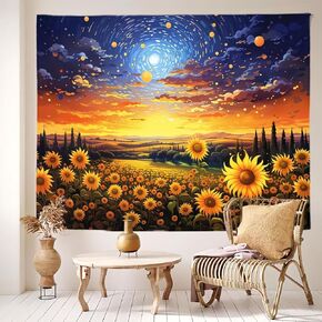 XIGUAGUO Sunflower Starry Tapestry for Bedroom Aesthetic Decor Wall Hanging Home Dorm