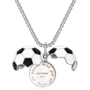 Rnivida Soccer Jewelry Gifts Engraved Christian Bible Verse,Soccer Pendant Necklace to Hold photos Inside for Men and Women