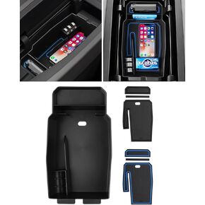 FIILINES Lower Center Console Organizer with Anti-Slip Mats for Mazda CX-50 2023 2024 2025, Console Tray Secondary Armrest Storage Box ABS Insert Container Accessories with Blue Mats and Black Mats