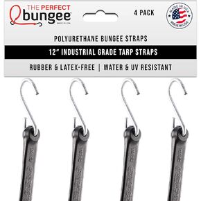 The Perfect Bungee 18" Industrial Grade Polyurethane Bungee Strap, Made in The USA, 4 Pack, Black