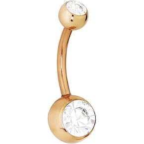 FIFTH CUE 14G & 16G Double Jeweled Basic Navel Ring Rose Gold IP Over 316L Surgical Steel