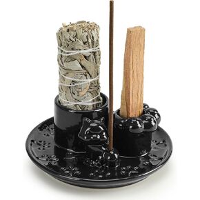Handmade Palo Santo Sticks Holder-4 in 1 Cute Incense Holder, Palo Santo Holder Burner with Ash Catcher, Sage Tray for Burning, Palo Santo and Sage Holder for Meditation, Yoga, and Home Décor-White
