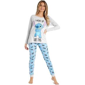 Disney Stitch Womens Pyjamas Set - Nightwear Top and Long Bottoms PJs Lounge Set Women and Teenagers S-XL Stitch Gifts