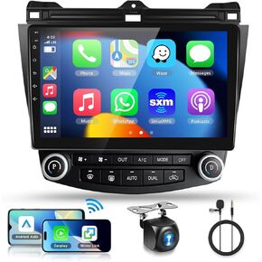 8Core 4+64G Car Stereo for Honda Accord 7th 2003-2007 Wireless Carplay Android Auto,10.1 inch 1280 * 720P IPS Touch Screen Radio, Android/GPS/WiFi/32band DSP Audio/Bluetooth/SWC/Backup Camera