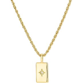 18K Gold Pendant Necklace - 18K Gold Double Layer Necklace with Rectangular Pendant and Zircon Stone | Elegant Minimalist Jewelry for Women, Gift for Her