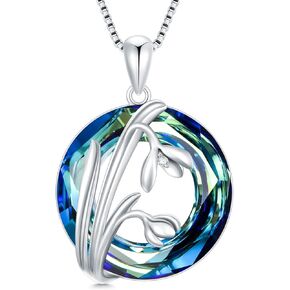 TOUPOP Birth Flower Necklace for Women S925 Sterling Silver Crystal 12 Month Floral Pendant Necklace Birthday Gifts