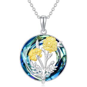 TOUPOP Birth Flower Necklace for Women S925 Sterling Silver Crystal 12 Month Floral Pendant Necklace Birthday Gifts in Kuwait