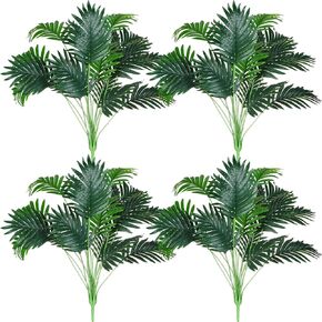 Tigeen 6 Pcs Artificial Palm Tree 33" Tall Tropical Plant Outdoor Extra Large Palm Leaves with Stem Fake Faux Imitation Greenery Palm Branch for Wedding, Home, Office, Hawaiian Jungle Party, Indoor