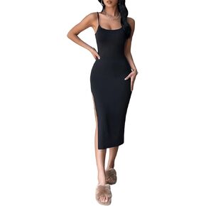 فستان OYOANGLE نسائي بأشرطة سباغيتي وفتحة الفخذ Bodycon بدون ظهر وصلب وذو مقاس نحيف متوسط ​​الطول