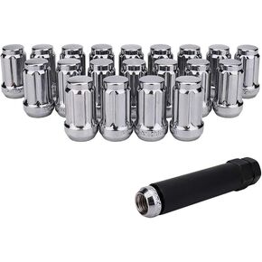 IRONTEK 20 Pcs M12x1.5 Wheel Lug Nuts (1.38" Tall) Chrome M12x1.5 Wheel Lug Nuts 6 Spline Close End Conical Seat with 1 Socket Key Fits Chevy Malibu Impala CRV Accord Acura TSX Civic