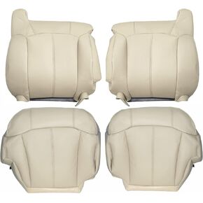 Priprilod Light Tan 522 or 922 Leather Driver & Passenger Side Bottom Seat Cover & Top Lean Back Compatible with Chevy Tahoe Suburban Yukon Yukon XL 1999 2000 2001 2002