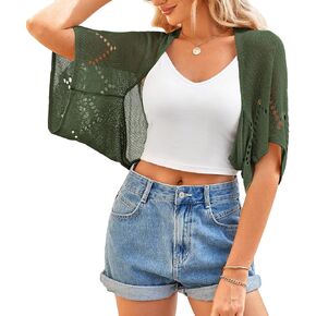 BB&KK Women's Summer Crochet Cardigans Hollow-Out Batwing Short Sleeve Lightweight Open Front Shrug Bolero Sweaters