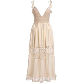 IKADEX Women Boho Floral Lace Dress Crochet Tassel Wedding Bridesmaid Evening Party Summer Beach Dresses