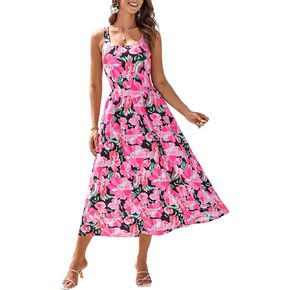 GRACE KARIN Women's Summer Floral Midi Dress 2025 Sleeveless Square Neck Boho Beach Casual Dresses with Pockets