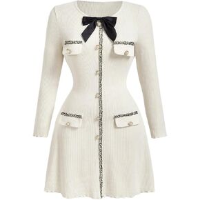 Floerns Women's Plus Size Elegant Long Sleeve A Line Dress Crewneck Short Bow Dresses