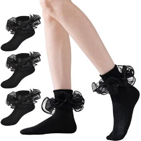 Ruffle Socks Women Double Lace Socks Frilly Ankle Socks Cotton Turn Cuff Crew Socks Princess Lolita Socks