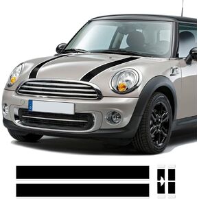 Black-White Hood Bonnet Stripes Trunk Rear Engine Cover Vinyl Decal Stickers for Mini Cooper 3-Door Hatchback R56 2007-2013