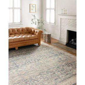 Loloi II Hathaway Collection HTH-02 Denim / Multi 7'-6" x 9'-6", .25" Thick, Area Rug, Soft, Durable, Printed, Modern, Low Pile, Non-Shedding, Easy Clean, Living Room Rug