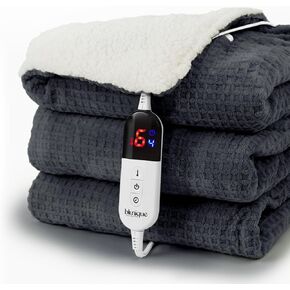 Heated Blanket Electric Blanket Twin, 62x84 Inches Sherpa Fleece Fast Heating Blanket 6 Heating Levels & 10 Hours Auto Off ETL Certification, Striped-Navy Blue Twin