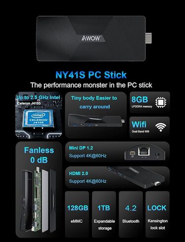 عصا كمبيوتر صغيرة بدون مروحة Intel Alder Lake-N100 8GB DDR5 256GB eMMC، Win 11 Pro Micro Computer Stick HDMI/Mini DP Dual 4K@60 هرتز، WiFi 6، BT5.2، Gigabit Ethernet، Stick PC للأعمال/الصناعة/IOT in Kuwait
