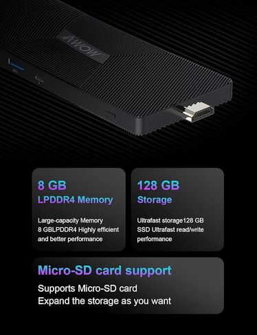 عصا كمبيوتر صغيرة بدون مروحة Intel Alder Lake-N100 8GB DDR5 256GB eMMC، Win 11 Pro Micro Computer Stick HDMI/Mini DP Dual 4K@60 هرتز، WiFi 6، BT5.2، Gigabit Ethernet، Stick PC للأعمال/الصناعة/IOT in Kuwait