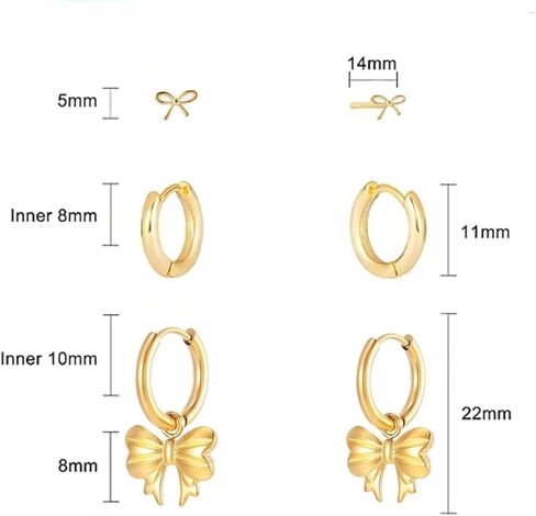 3 Gold Hoop Earrings SET 14K Gold Plated Earring Stacks Butterfly Heart Star Moon Bow Rhombus Pearl Hoop Charm Earrings Dangle for Women Trendy in Saudi Arabia