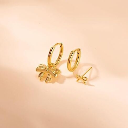 3 Gold Hoop Earrings SET 14K Gold Plated Earring Stacks Butterfly Heart Star Moon Bow Rhombus Pearl Hoop Charm Earrings Dangle for Women Trendy in Saudi Arabia