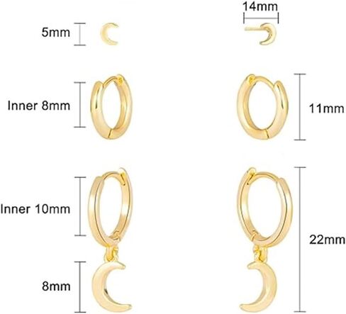 3 Gold Hoop Earrings SET 14K Gold Plated Earring Stacks Butterfly Heart Star Moon Bow Rhombus Pearl Hoop Charm Earrings Dangle for Women Trendy in Saudi Arabia