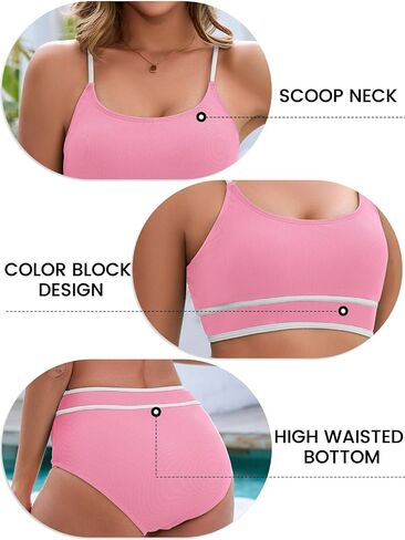 Century Star High Waisted Bikini Sets for Women Sporty Two Piece Swimsuit Ribbed Color Block Bathing Suit in Saudi Arabia