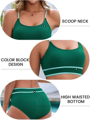 Century Star High Waisted Bikini Sets for Women Sporty Two Piece Swimsuit Ribbed Color Block Bathing Suit in Saudi Arabia