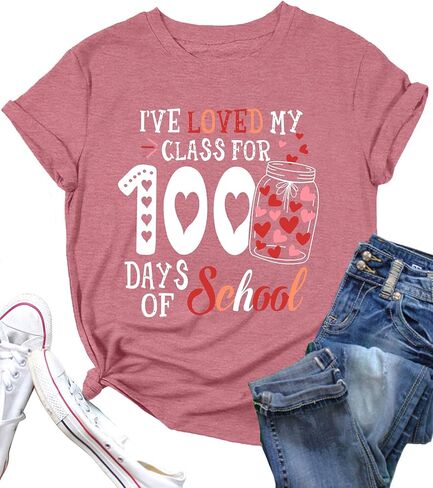 100 Days of School Shirt Women: 100 Day Graphic Tops Teacher Tshirt Love Heart Short Sleeve Tops in Kuwait