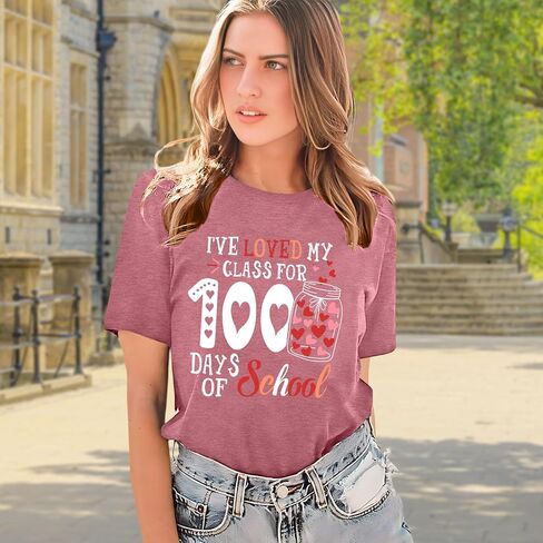 100 Days of School Shirt Women: 100 Day Graphic Tops Teacher Tshirt Love Heart Short Sleeve Tops in Kuwait