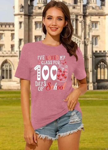 100 Days of School Shirt Women: 100 Day Graphic Tops Teacher Tshirt Love Heart Short Sleeve Tops in Kuwait