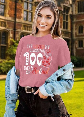 100 Days of School Shirt Women: 100 Day Graphic Tops Teacher Tshirt Love Heart Short Sleeve Tops in Kuwait