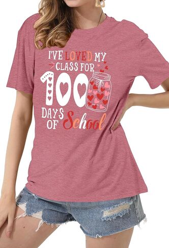 100 Days of School Shirt Women: 100 Day Graphic Tops Teacher Tshirt Love Heart Short Sleeve Tops in Kuwait