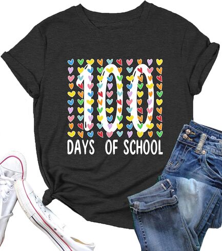 100 Days of School Shirt Women: 100 Day Graphic Tops Teacher Tshirt Love Heart Short Sleeve Tops in Saudi Arabia
