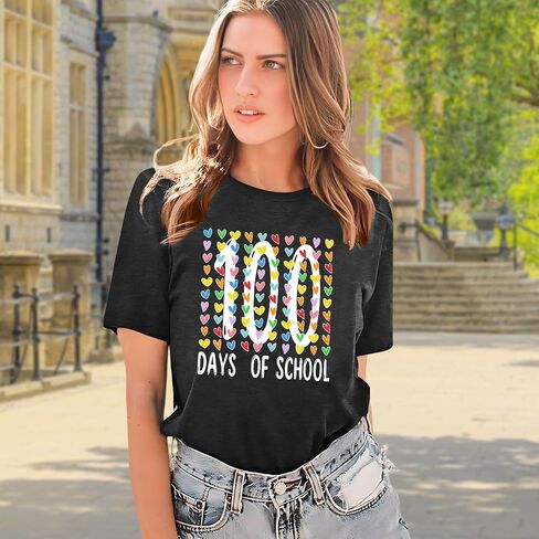 100 Days of School Shirt Women: 100 Day Graphic Tops Teacher Tshirt Love Heart Short Sleeve Tops in Saudi Arabia