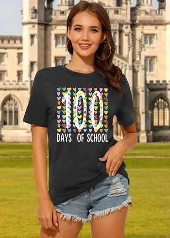 100 Days of School Shirt Women: 100 Day Graphic Tops Teacher Tshirt Love Heart Short Sleeve Tops in Saudi Arabia