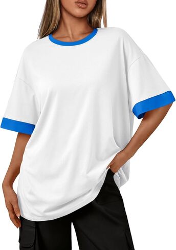 Trendy Queen Oversized Tshirts for Women Plus Size Summer Tops 2025 Workout Short Sleeve Shirts Color Block Tees in Saudi Arabia