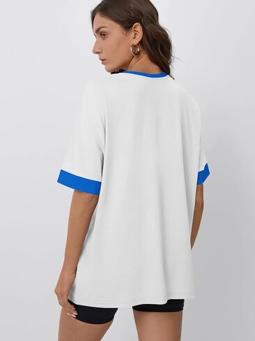 Trendy Queen Oversized Tshirts for Women Plus Size Summer Tops 2025 Workout Short Sleeve Shirts Color Block Tees in Saudi Arabia