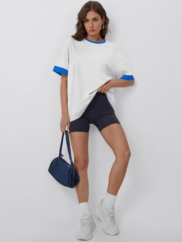 Trendy Queen Oversized Tshirts for Women Plus Size Summer Tops 2025 Workout Short Sleeve Shirts Color Block Tees in Saudi Arabia