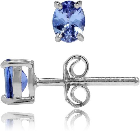 Silvershake 5X4mm Petite Oval Shape Birthstone Gemstones White Gold Plated or Yellow Gold Plated 925 Sterling Silver Stud Earrings Jewelry for Women or Teens First or Second Hole Piercing in Kuwait