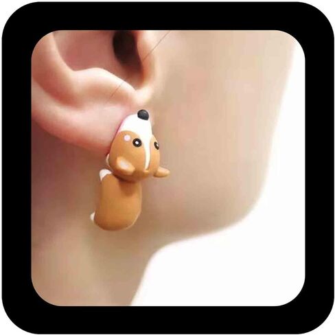 Cute Cartoon Animal Stud Earrings Funny Animal Bite Earrings Yellow Dod Earrings 3D Clay Polymer Earrings Cartoon Dog Bite Earrings Jewelry For Women(Yellow Dog) in Kuwait
